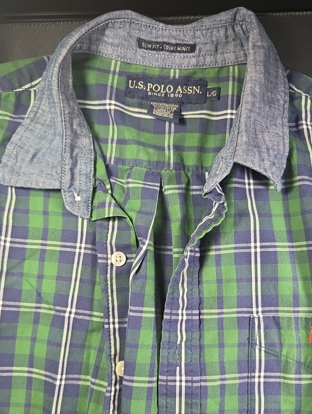 U.S. Polo Assn. Men's Slim Fit Green & Blue Plaid Button-Down Shirt